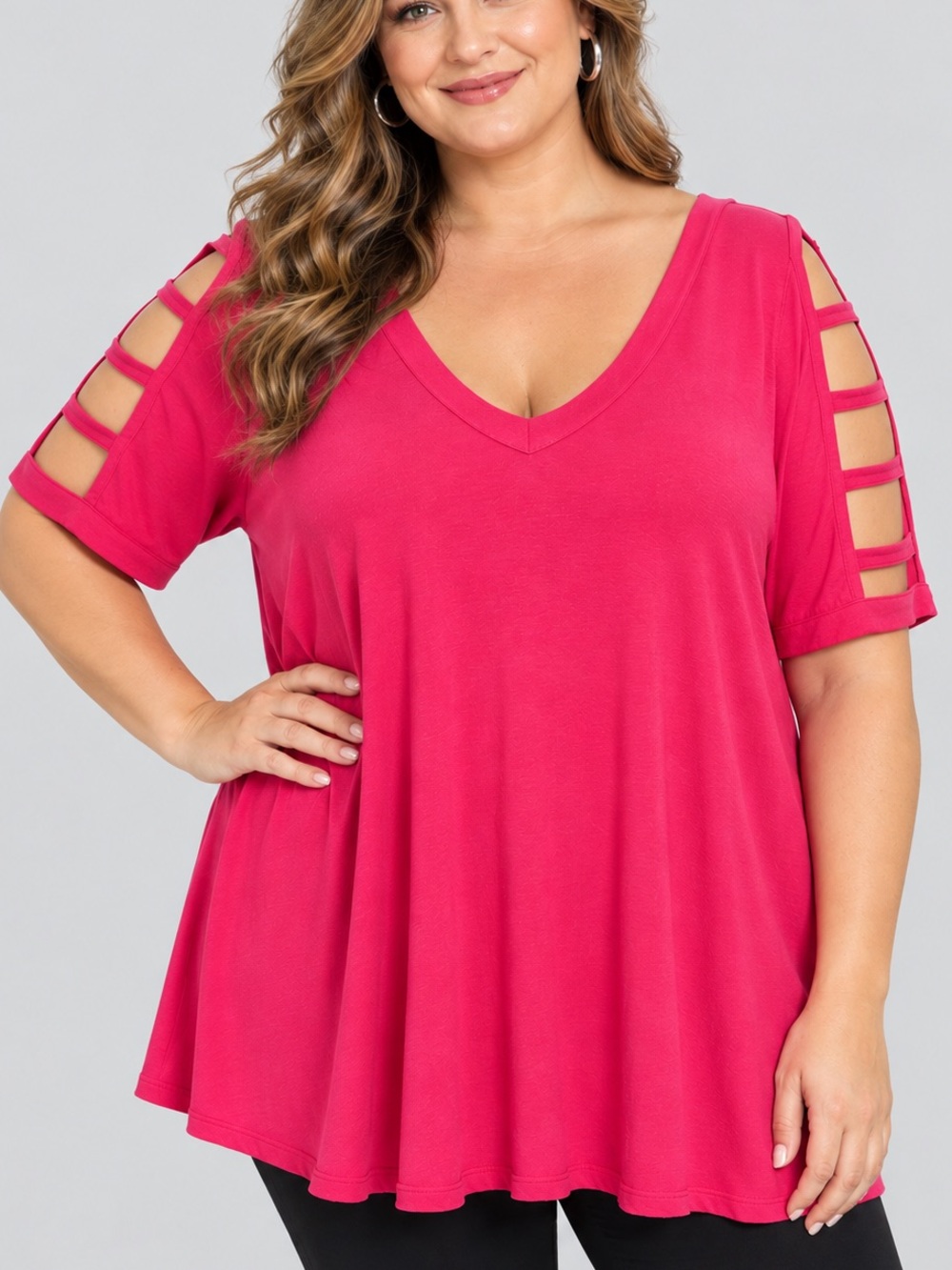 PENNINGTONS Hot Pink V-Neck Ladder Sleeves size 3X